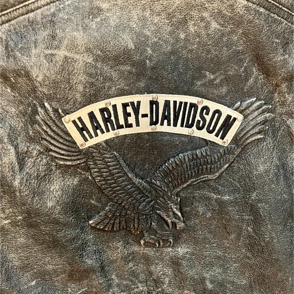 Harley Davidson Vintage Distressed Leather Biker Jacket Size Women’s Medium - Picture 8 of 9